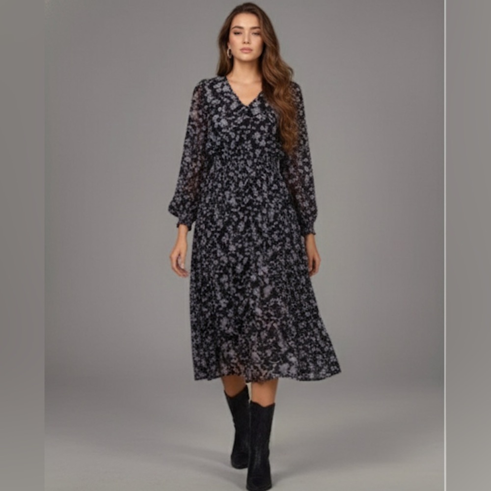 Boho Floral Print Chiffon Dress - Picture 3 of 12